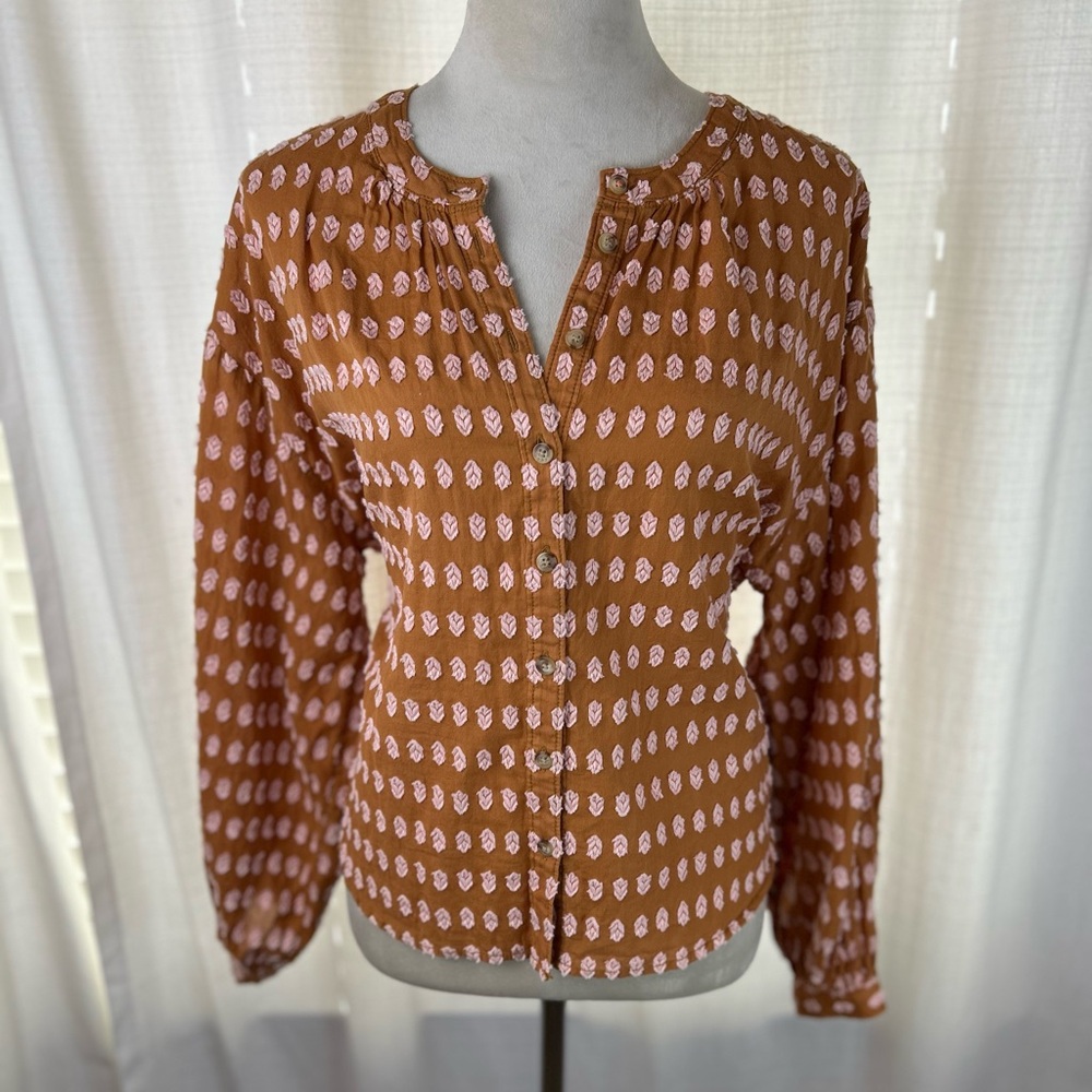 Pilcro and the Letterpress by Anthropologie Terracotta and Pink Blouse